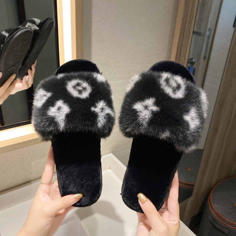 Women's PVC Leopard Print Wool Slippers