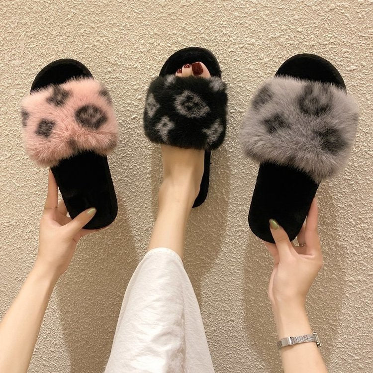 Women's PVC Leopard Print Wool Slippers